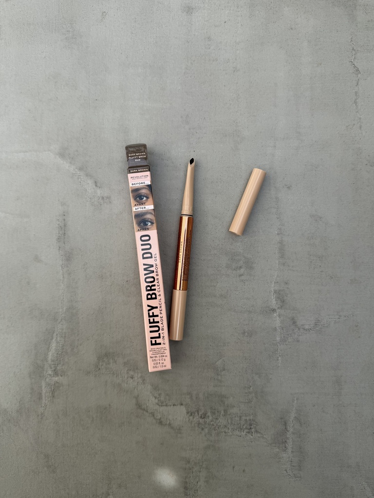 Revolution Dark Brown Fluffy Brow Duo 2- In-1 Blande Pencil &Clear Brow Gel 