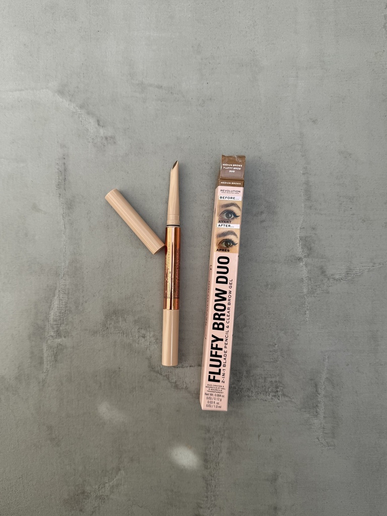 Revolution Medium Brown Fluffy Brow Duo 2- In-1 Blande Pencil &Clear Brow Gel 